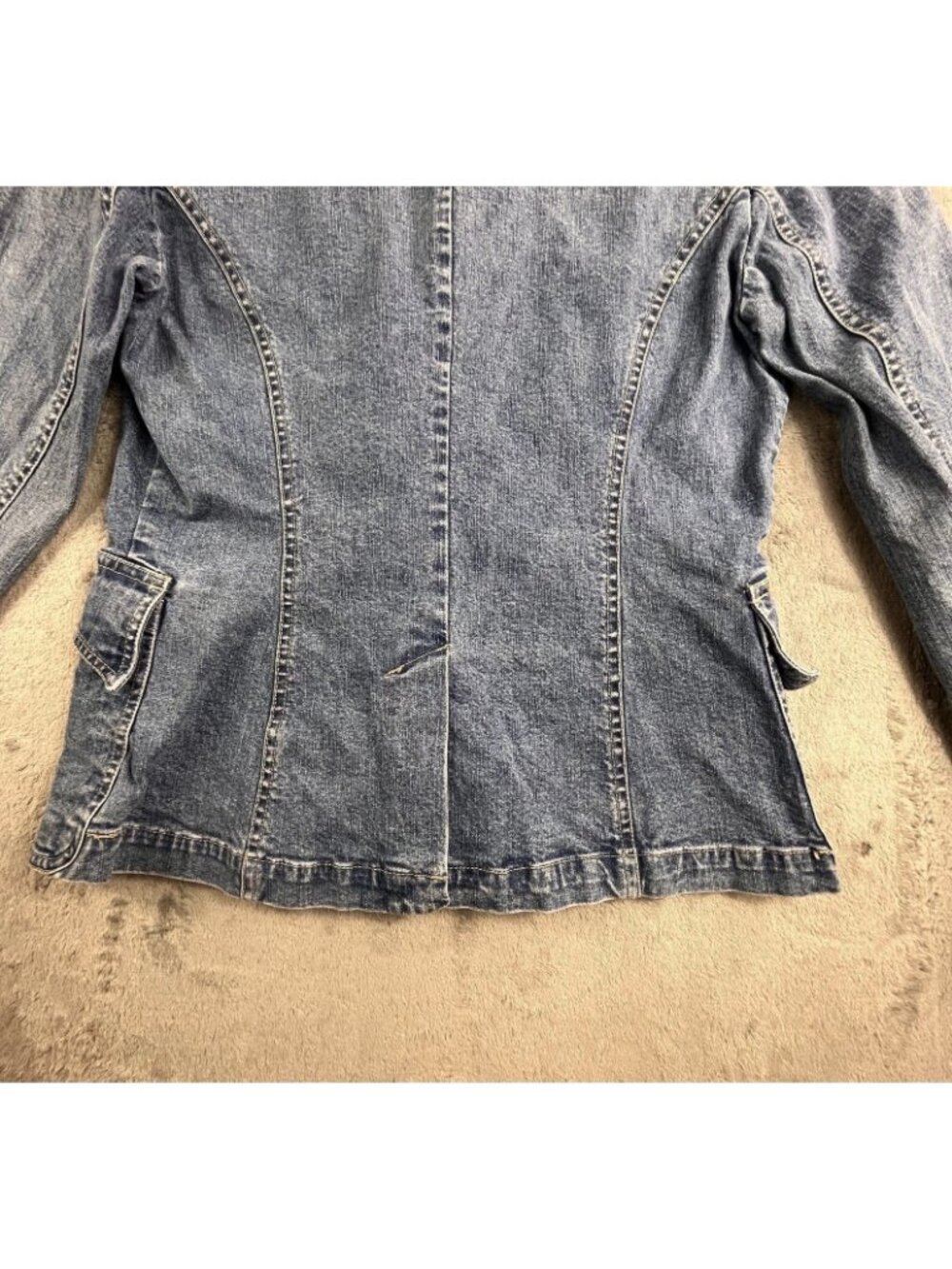 Vintage Tommy Hilfiger Denim Jean Jacket Women 4 Blue Stretch Y2K Button up - Picture 12 of 15